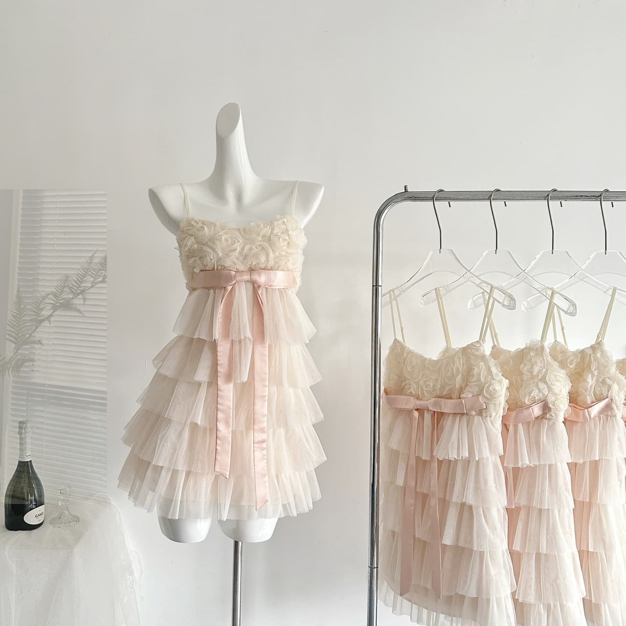 Ballet Style Rose Camisole Cake Dress Women Summer New Short Layered Tulle Dress Elegant Socialite Dress