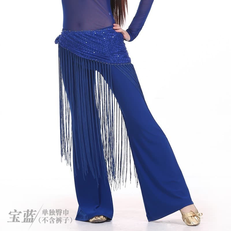 Shiny Fringe Hip Chain New Practice Outfit Set with Hip Scarf, Fringe Indian Dance Costume Performance Wear 3-Piece Set