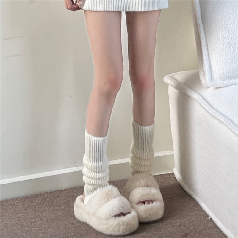 Knitted Sock Cuffs, JK Style White Stacked Sock Cuffs, Calf Socks, Japanese Style Solid Color Yoga Leg Warmers, Korean Style Solid Color Leg Sleeves
