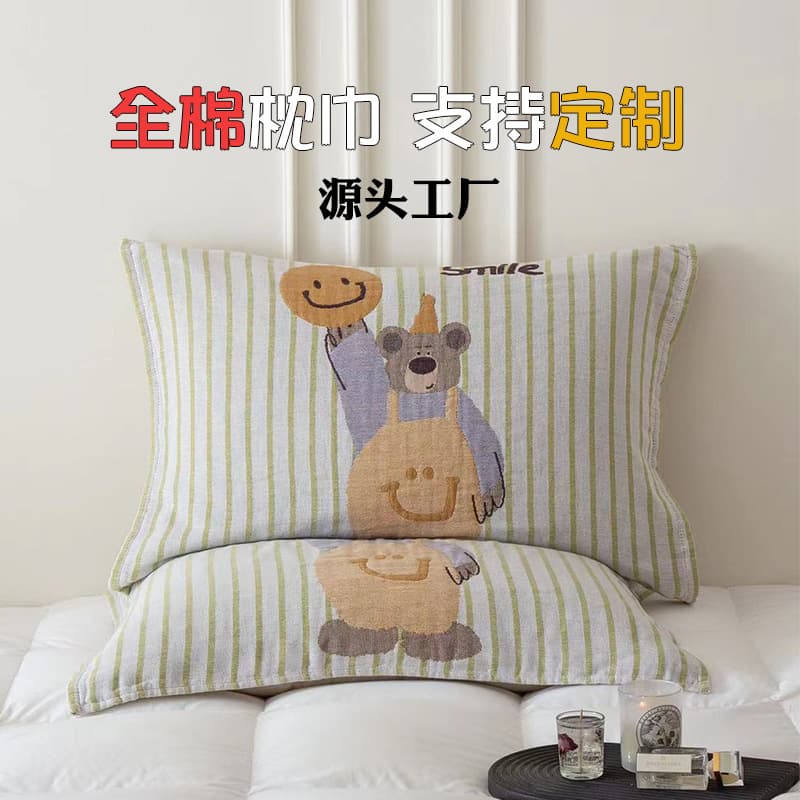 All-cotton pillowcase new cartoon home pillow pad towel, four-season thickened pure cotton couple's student pillow towel wholesale