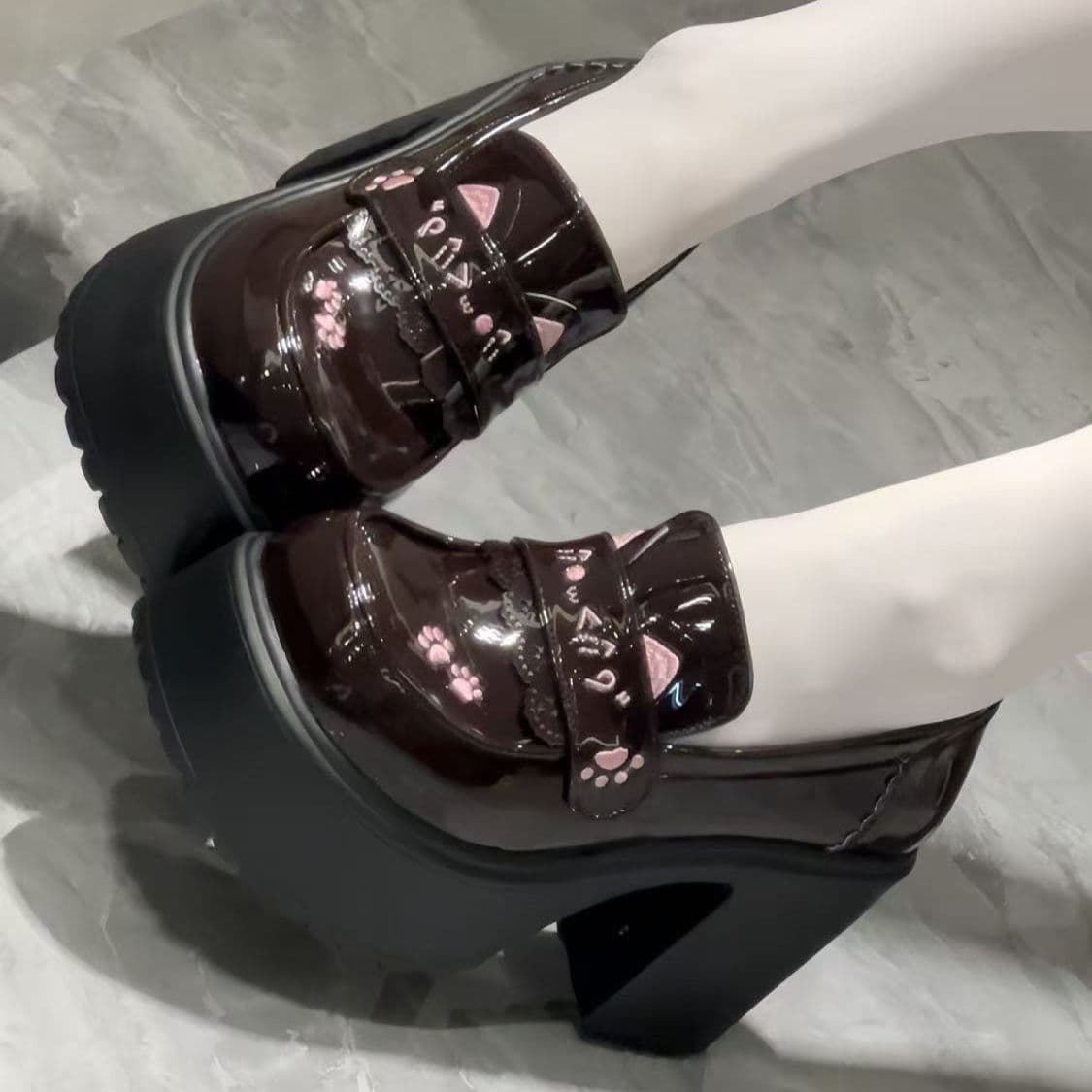 Cat Ear Chunky Sole Uniform Shoes JK Shoes 2026 Spring New Glossy Heightening Lolita Flats High Heel Round Toe Japanese Style