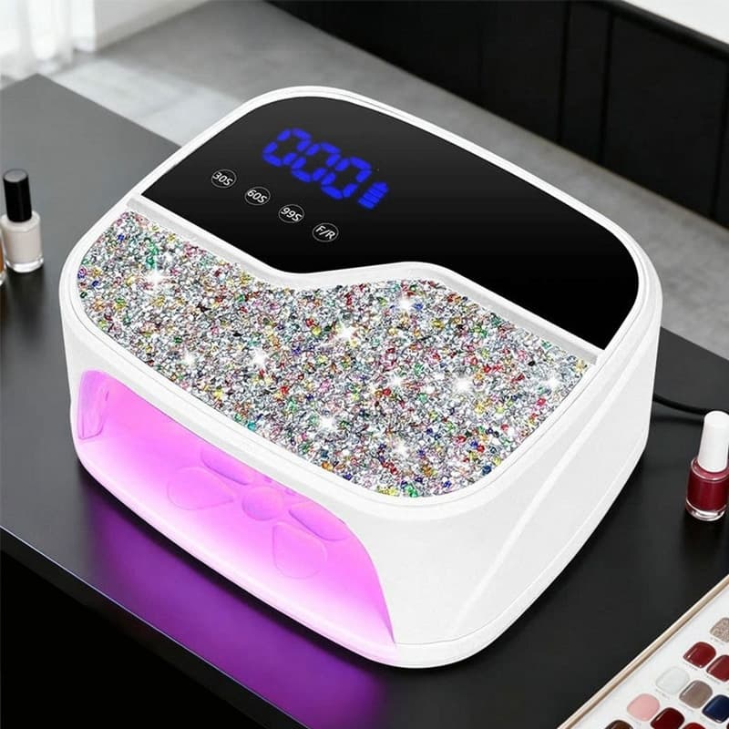 Foreign trade diamond-encrusted nail lamp with electricity storage, high-power nail polish baking lamp, nail salon special nail phototherapy lamp UV+LED