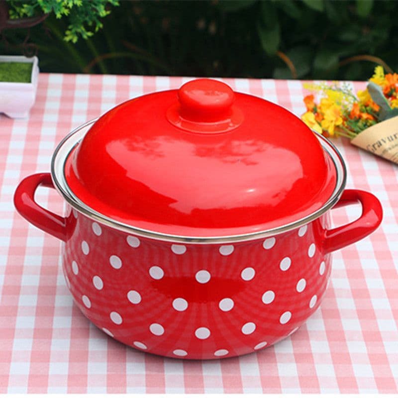 Thickened 16-20cm Three-Piece Enamel Soup Pot Set, Flat-Bottomed Soup Pot, Enamel Ceramic Stew Pot, Fortune Pot, Noodle Cooking Pot, Induction Cooker