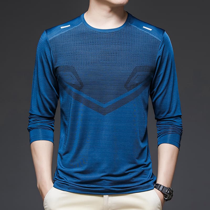 Long Sleeve Ice Silk T-Shirt Men's Loose-Fit Thin Breathable Business T-Shirt Men Popular Spring Summer Ice Sensation Sports T-Shirt