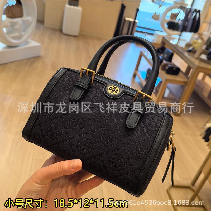 High-Quality Fire Tb Canvas Fabric Barrel Bag Trendy Boston Pillow Bag Bowling Shoulder Handbag for Women