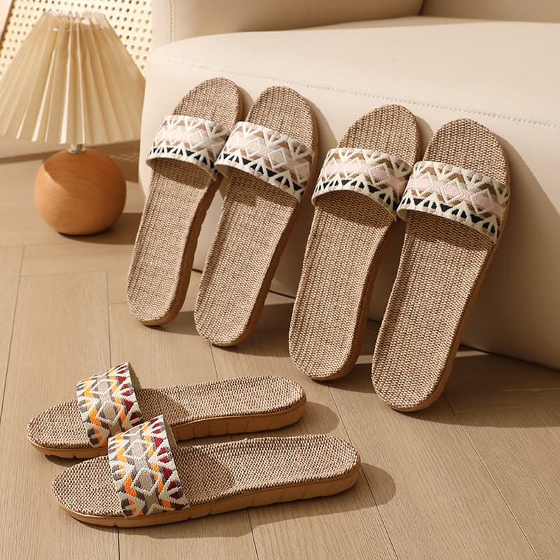 Linen Slippers for Home Couples, Indoor Slippers Factory, Wood Floor Cotton Linen Non-Slip Summer Cool Slippers for Men and Women