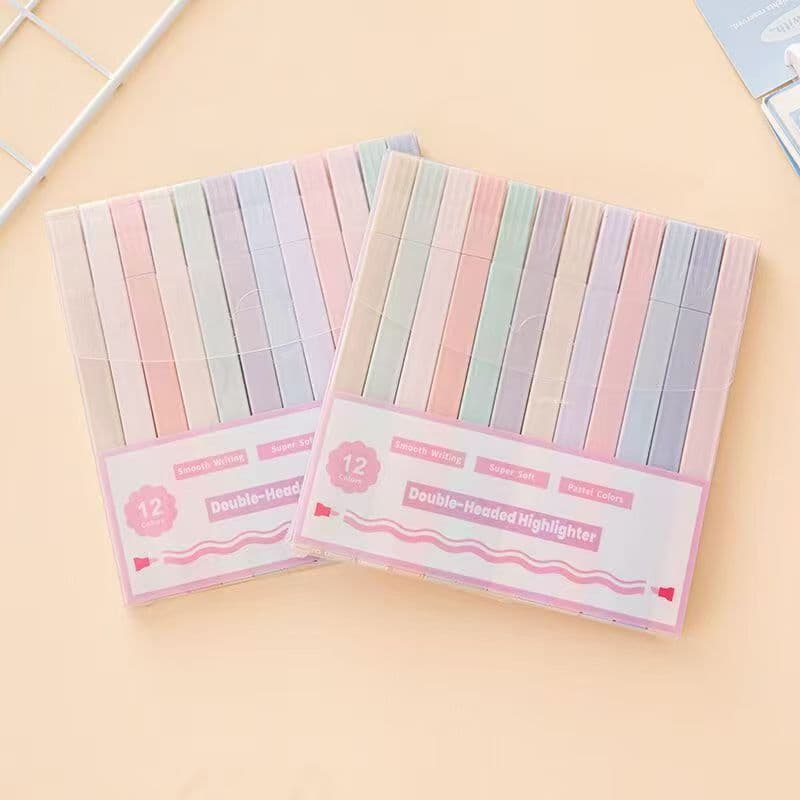 Creative Dual-Tip Highlighter Pen Color Marker Pen for Students Key Point Marking Chisel Tip and Round Tip Eye-Care Fluorescent Highlighter