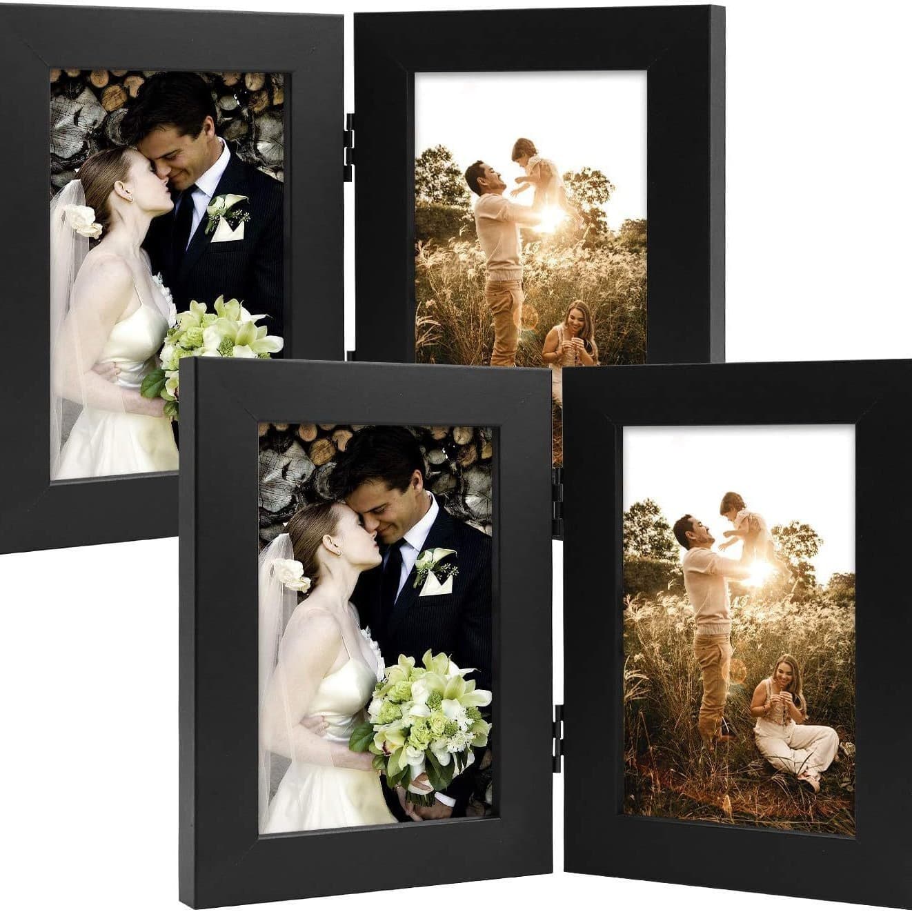 Vintage Foldable Picture Frame 2-Fold Stand Holds Two Photos Memorial Frame Photo Frame