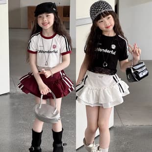 Yuyu Princess Girls Retro American Style Lace Trim Fitted Crop T-Shirt Baby Girl Ribbon Letter Short Top