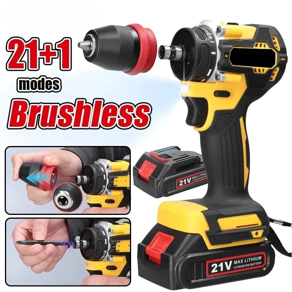21V 2-in-1 Lithium Drill Electric Screwdriver Multifunctional Power Tool High Torque Brushless Motor Utility Screwdriver