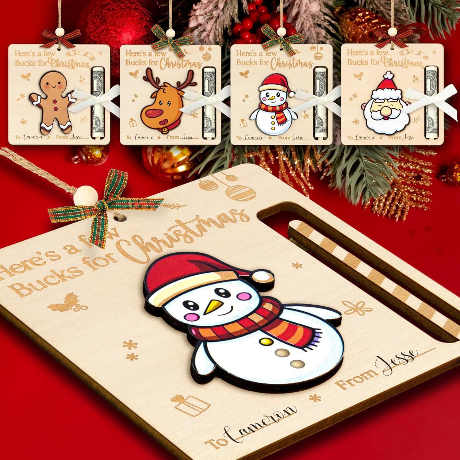 Unique Christmas Cash Clip - 4 Pieces Christmas Money Clip Ornaments, Wooden Money Clip 2024 Christmas Gift