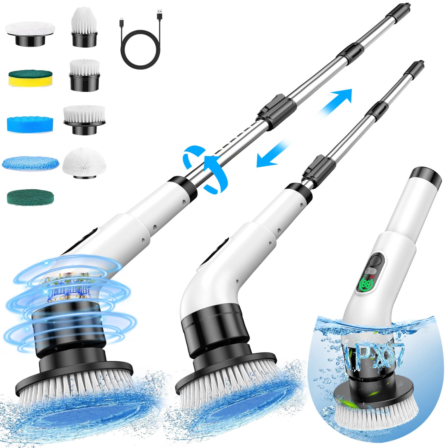 Cross-Border Electric Long-Handle Cleaning Brush - Multi-Function Angle-Adjustable Wireless Charging Rotating Car and Home Cleaning Tool