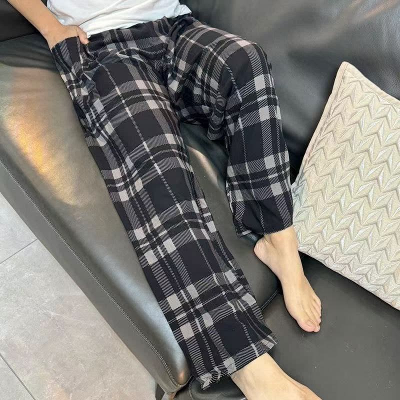 Men's casual pants cotton silk artificial cotton bloomers wide leg pants pajamas long size loose breathable cool feeling lazy style