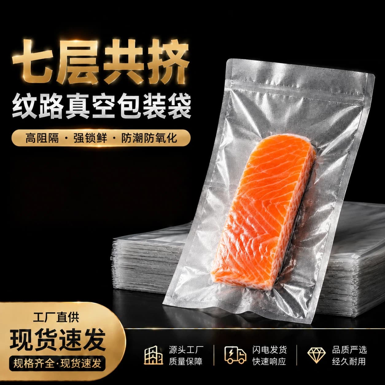 Food-Grade Vacuum Bags High Transparency Fresh-Keeping Sealed Pouches Commercial Glossy Plastic Vacuum Packaging Bags