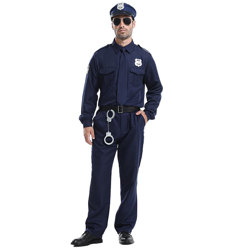 Halloween Party Costumes Men's Police Hero Cosplay Vigilante Instructor Uniform Set Police Detective Long Sleeve Suit