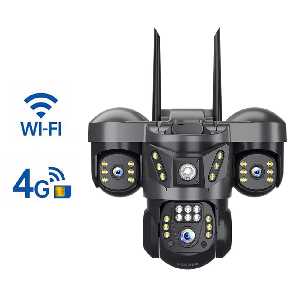 V380 Panoramic 360° Three-Screen Three-Lens Wireless WiFi/4G Solar Camera Surveillance Gun-Ball Integrated