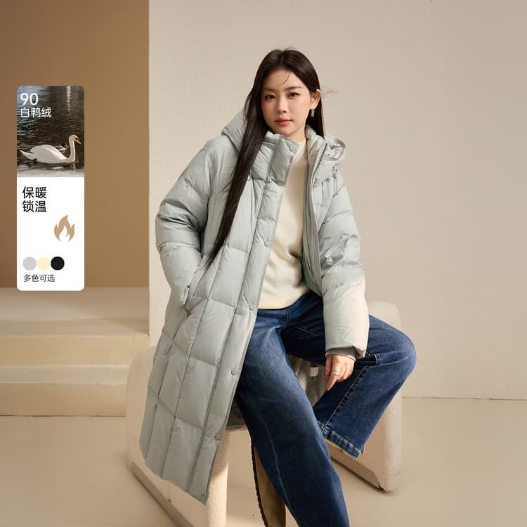 [Mid-length down jacket] Qianlixiu Plus Size Women's Stand Collar Hooded Warm Coat for Curvy Women, 2025 Winter New Arrival