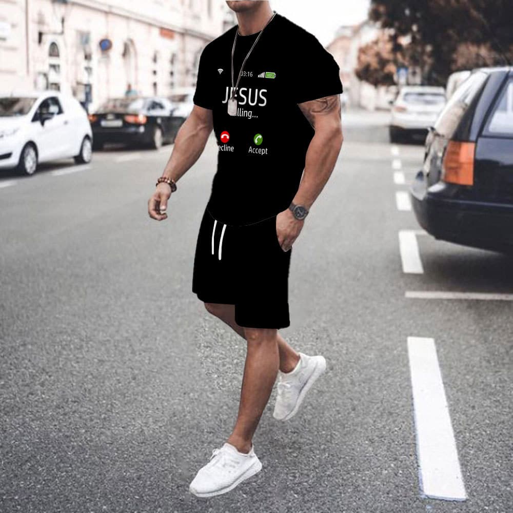 Cross-border Jesus call pattern printed T-shirt men's casual loose T-shirt summer cotton top fashion breathable T-shirt