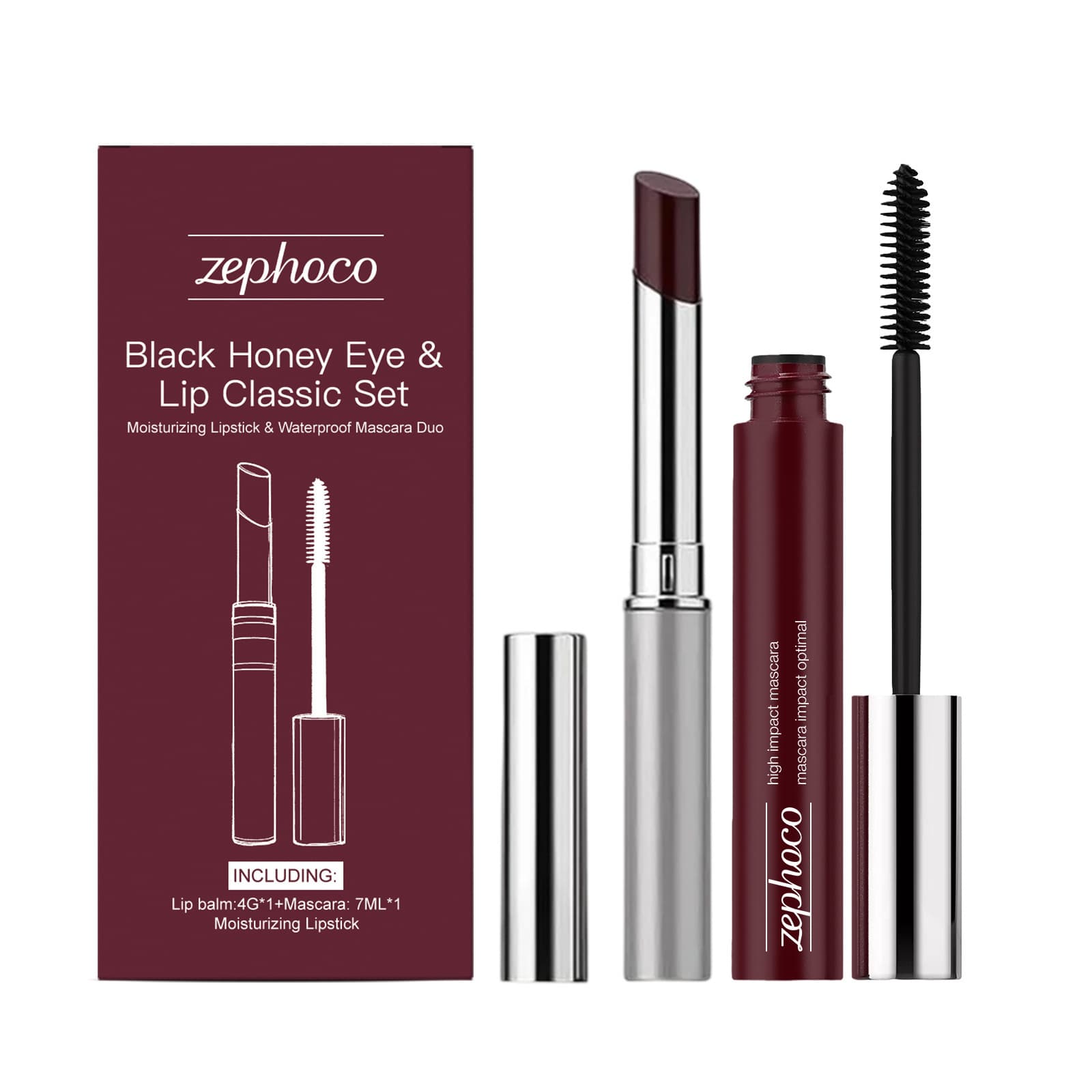 Cross-border Black Honey Eye & Lip Classic Brown Set: Volumizing Mascara & Moisturizing Silky Lipstick, Natural Color Payoff