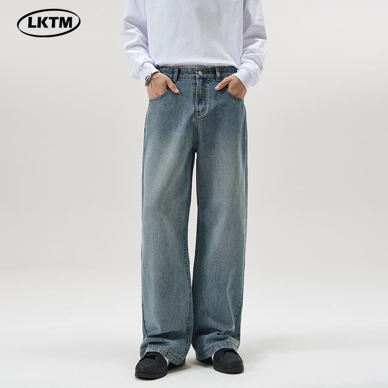 Cleanfit Loose Fit American Washed Men's Jeans Straight Leg Floor Length Trousers Versatile Casual Straight Tube Jeans