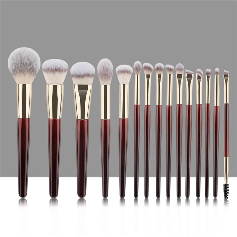 Red 15-piece multi-functional wooden handle makeup brush set three-color powder brush eye shadow brush eyelashes beauty tools
