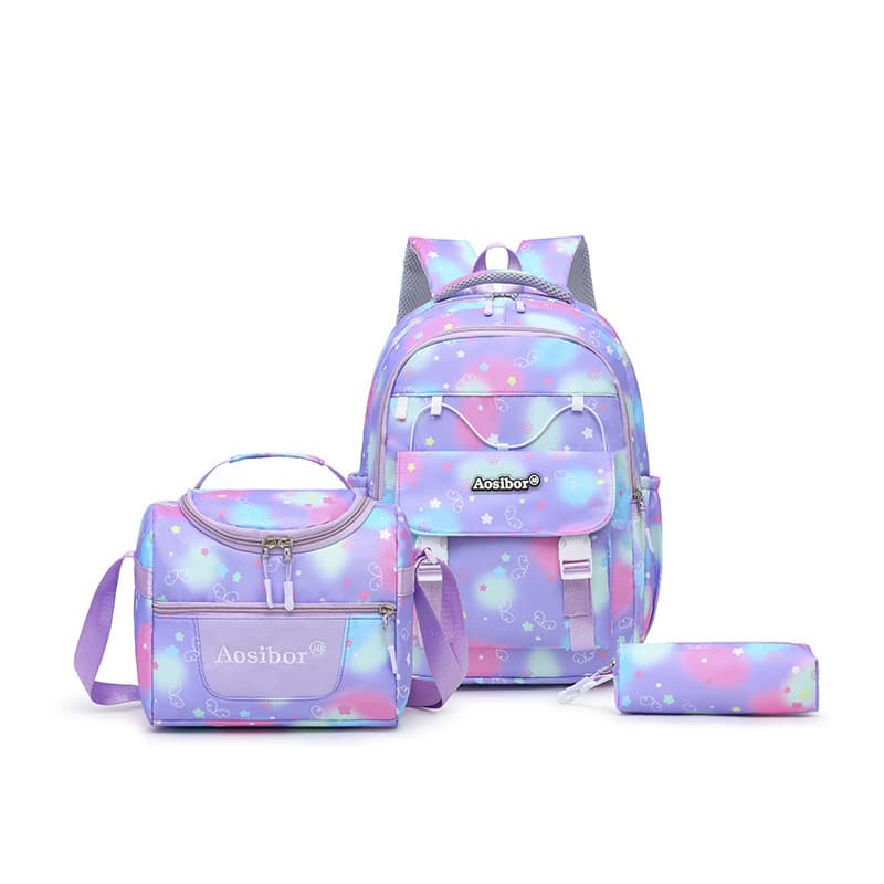Cross-border School Bag 3-Piece Set for Elementary School Girls 2026 New Cartoon Print Junior High School Lunch Bag Campus Backpack