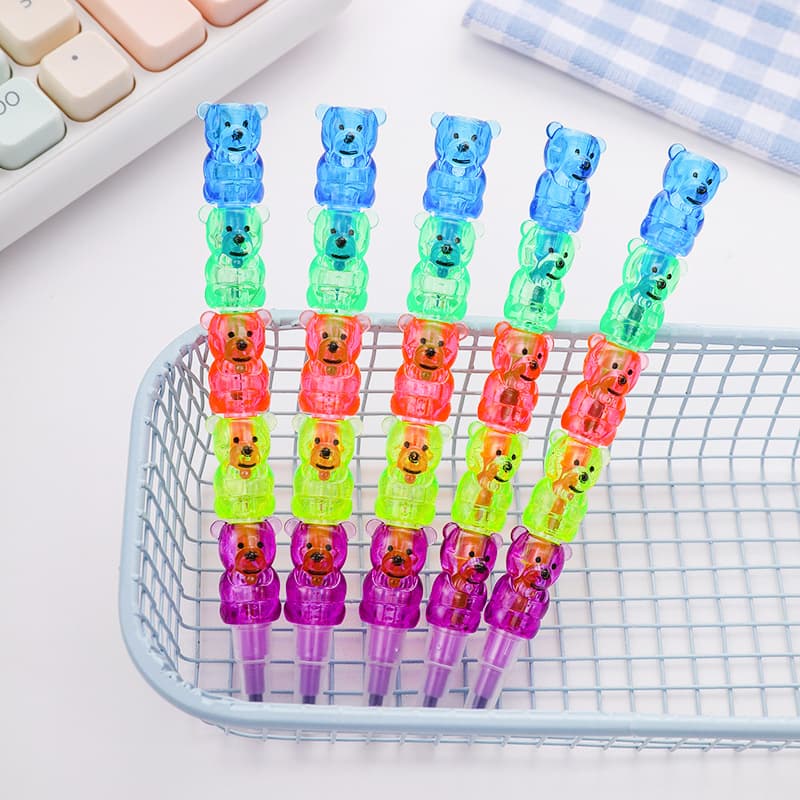Cartoon Bear 5-Section Stackable Graffiti Crayon, Plastic Bullet Creative Detachable Crayon, Five Colors