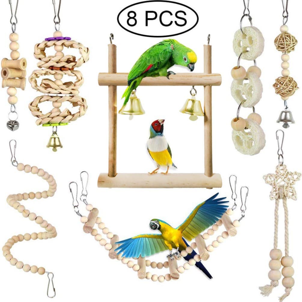 Parrot Chew Toy Bird Toy Wooden Swing Soft Ladder Ladder Wooden Bead Spiral Staircase 8-Piece Set
