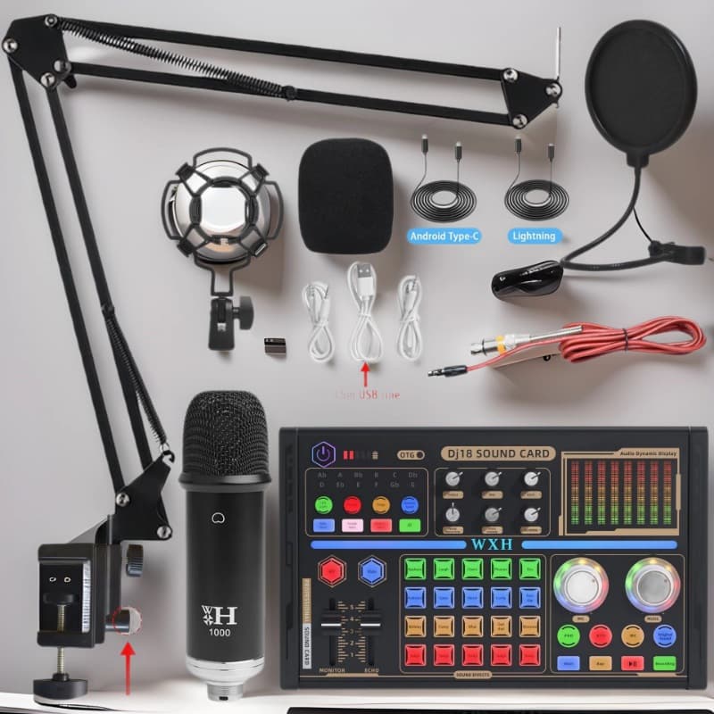 Cross-border English DJ18 Sound Card Live Streaming Full Set, Mobile Phone Live Sound Card, Computer KTV Karaoke Equipment Wholesale