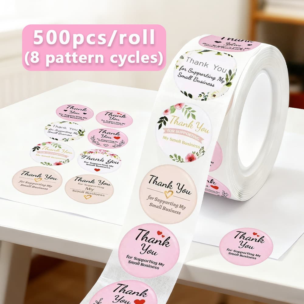 500 stickers/roll Thank you seal sticker pink hot stamping sticker Amazon 1 inch round sticker thank you label