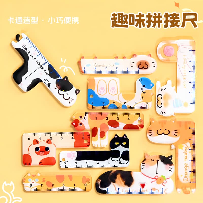 Cartoon cat palm ruler for primary school students drawing and measuring multifunctional stationery cute special-shaped acrylic ruler