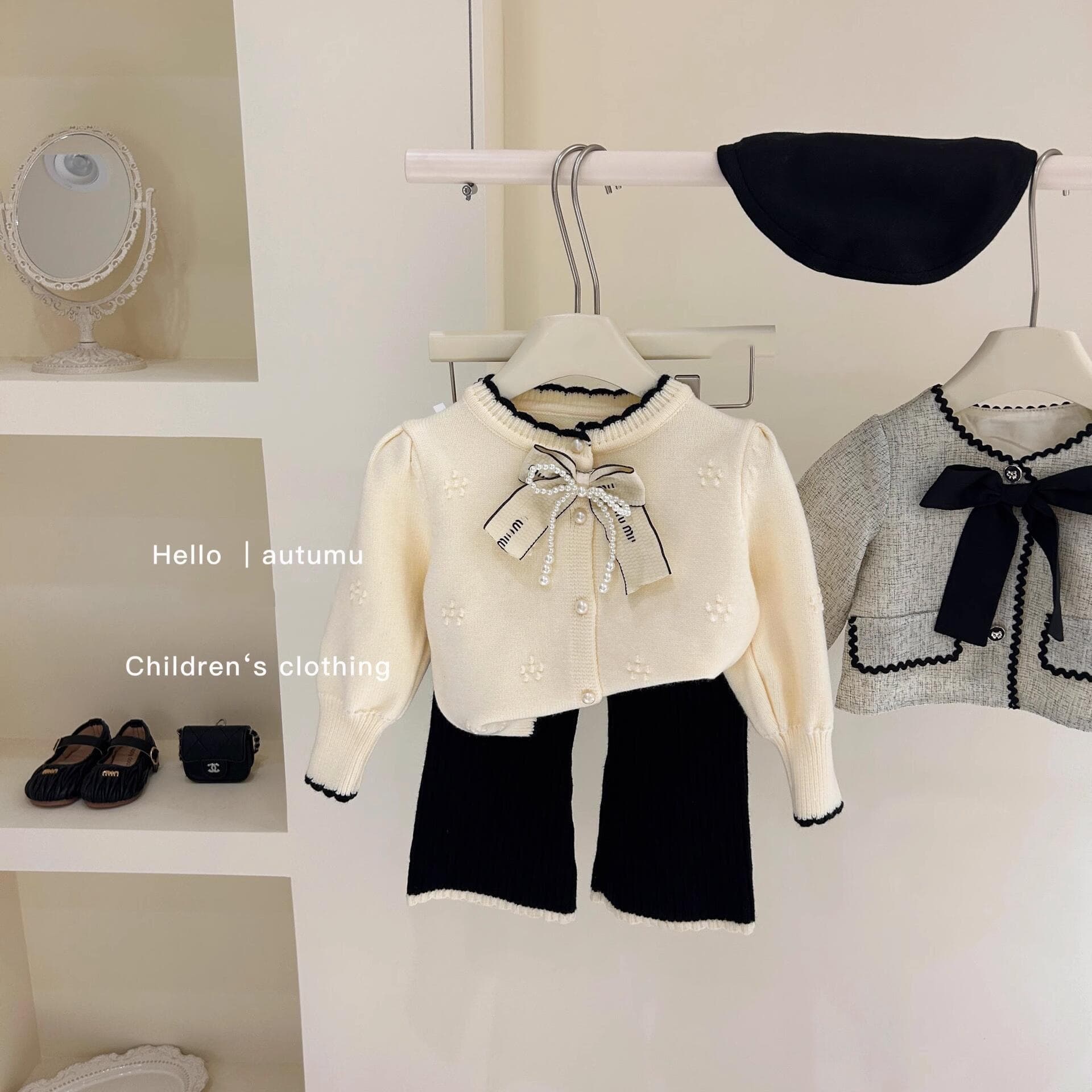 Tian Xiaosi Girls Set Autumn 2025 Autumn Korean-style Girl Little Fragrance Style Sweater Jacket Baby Girl Flared Pants