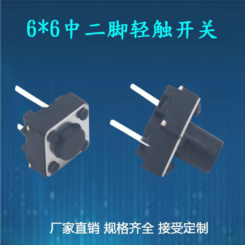 6*6 Middle 2-Pin Tactile Switch, Vertical Plug-in 2-Pin Push Button Switch, Medium Long Pin Tact Switch
