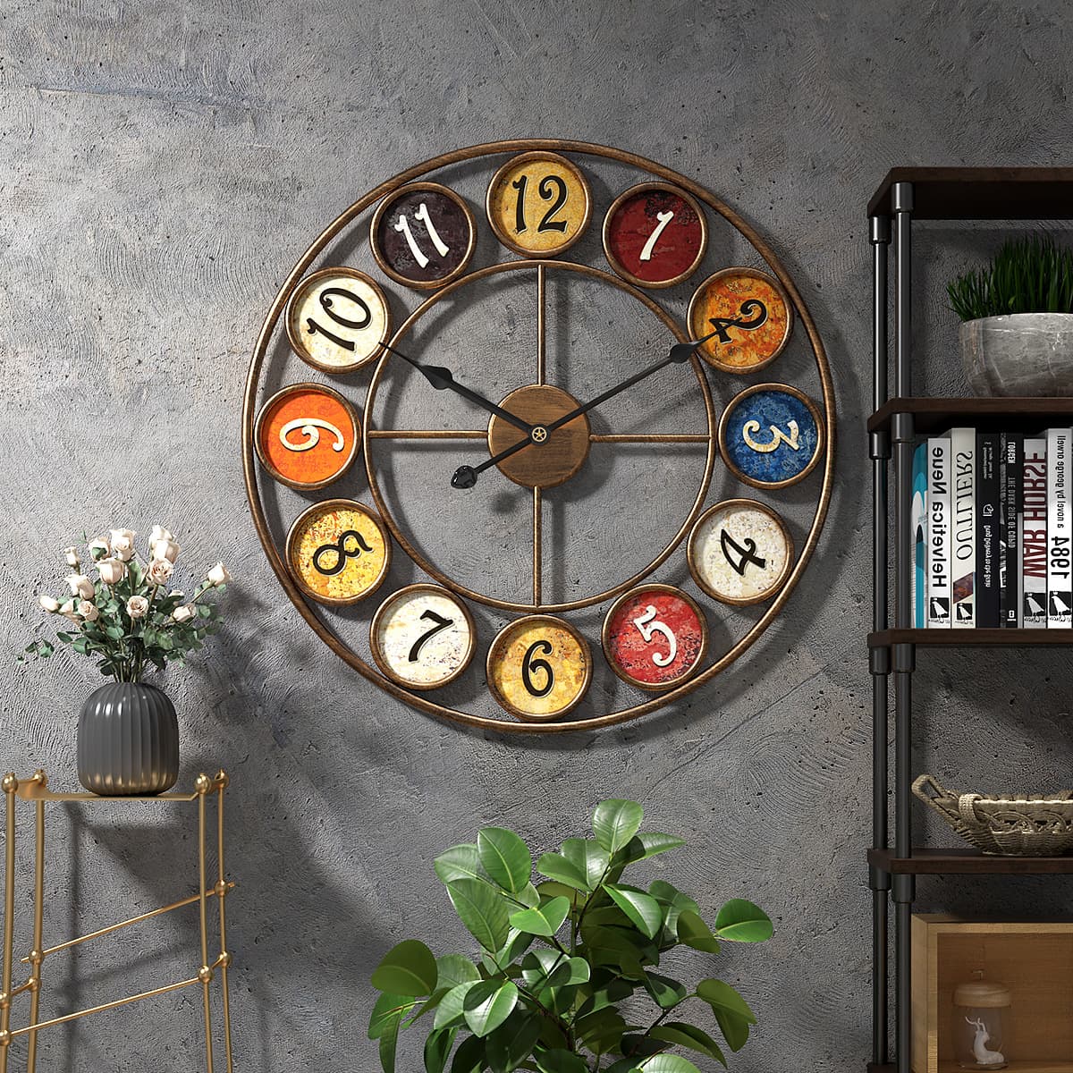 Amazon Hot Selling Creative Clock Background Wall Simple Clock Iron Art Retro Wall Clock Living Room Study Wall Clock Wholesale
