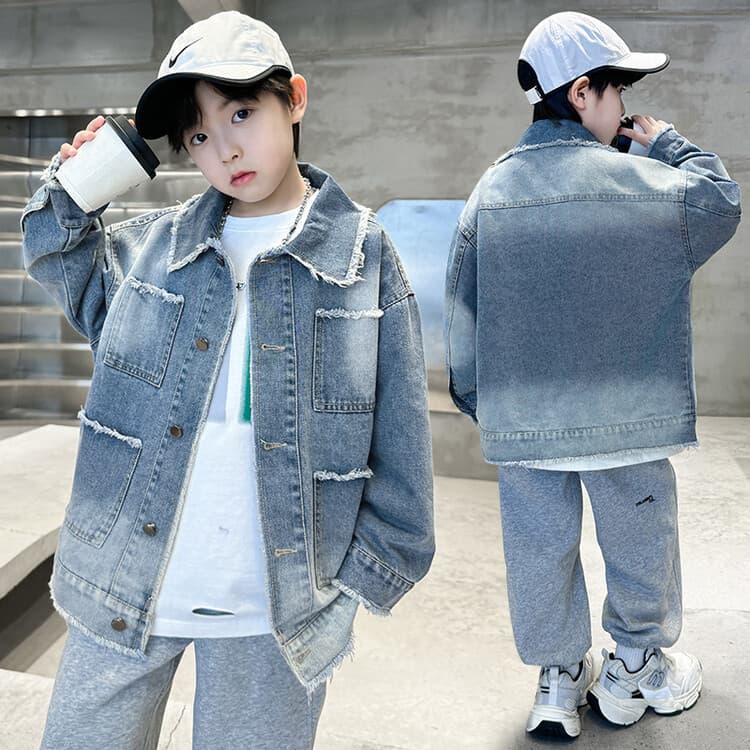 Boys Denim Jacket 2025 New Style Big Kid Retro Jacket Denim Coat Children's Cool Frayed Hem Jacket Trendy