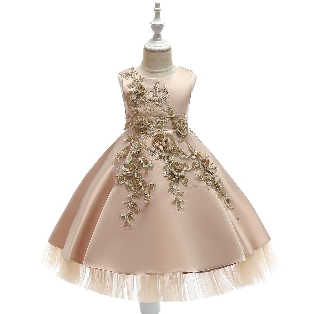 Children's Evening Gown Flower Girl Piano Performance Dress Puffy Tulle Floral Princess Skirt Suitable for Birthday Shows