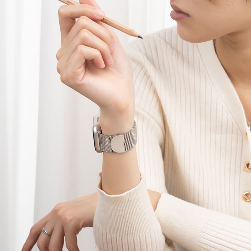 Compatible with Apple Watch Bands Two-Section Dual Magnetic Metal Milanese Loop for All Apple Watch Models