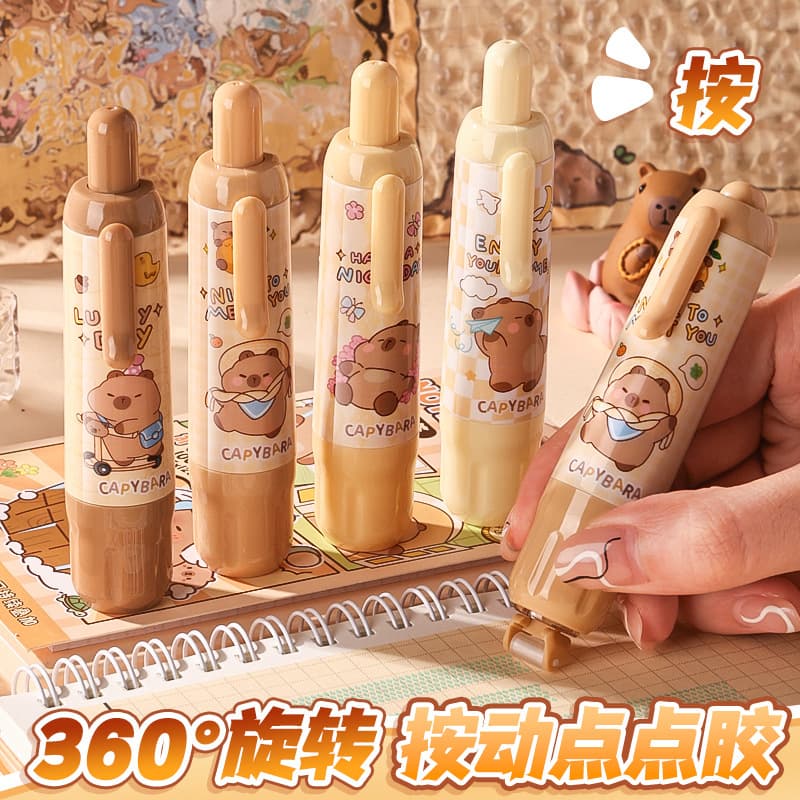 Push-Type Dot Glue Diary Dot Glue Pen Children's Handmade Transparent Double-Sided Tape No-Residue Large Capacity Replaceable Refill