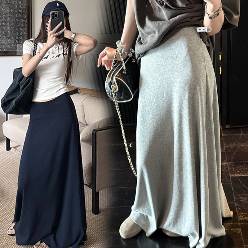 In-Stock Maternity Skirt, New Atmosphere Style Back Slit Drape Relaxed Adjustable Maternity Skirt