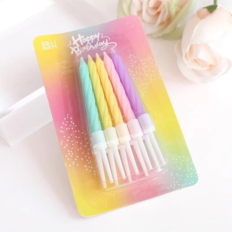 Birthday Candles Macaron Colored Twisted Small Candles Kids Party Decoration Cake Candles