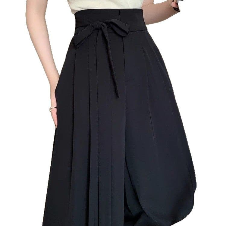 Black Tie 2025 Pleated Suit Pants for Women Spring New High Waist Slimming Loose Flowing Wide Leg Trousers