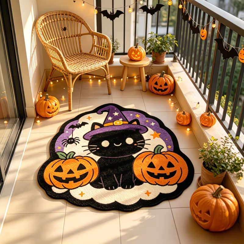 Temu New Halloween Best-Selling Pumpkin Living Room Bedroom Cashmere-Like Cold-Insulating Foot Mat Holiday Decoration Easy-to-Clean Mat