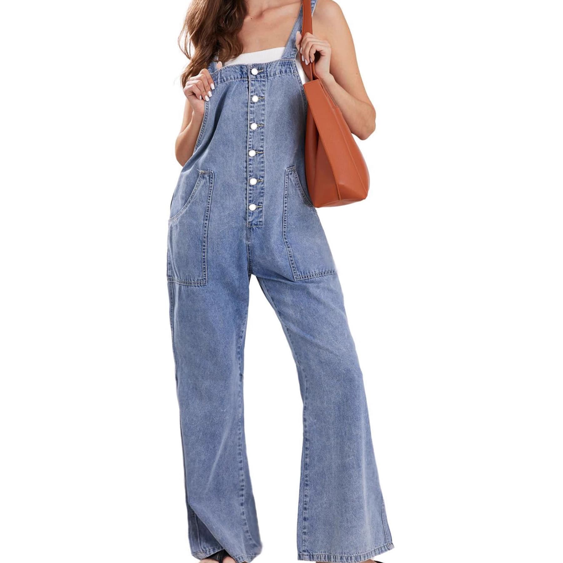 2025 Straight Leg Women's Jumpsuit Casual Overalls Loose Fit European and American Style Versatile Half Elastic Waist