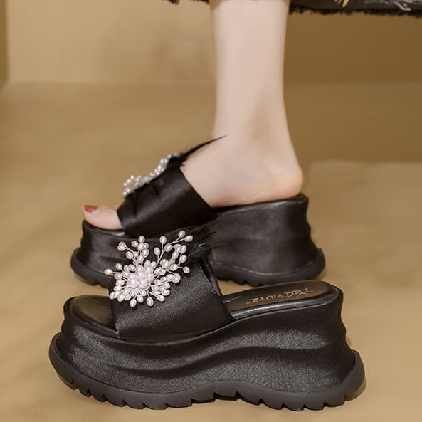 Fairy style thick-soled flip-flops for women's summer outer wear, 10cm height-increasing platform sandals, lazy one-and-a-half flip flops, huge and good-looking