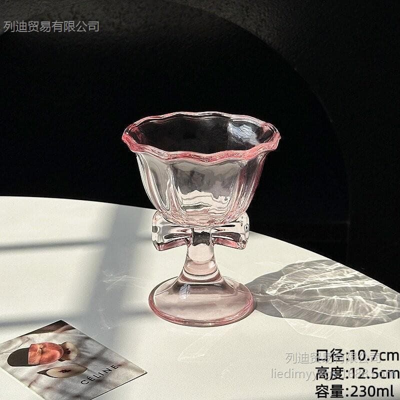 INS Pink Bow Stemmed Cup High Aesthetic Wine Glass Champagne Glass Cocktail Glass Coffee Glass Cup