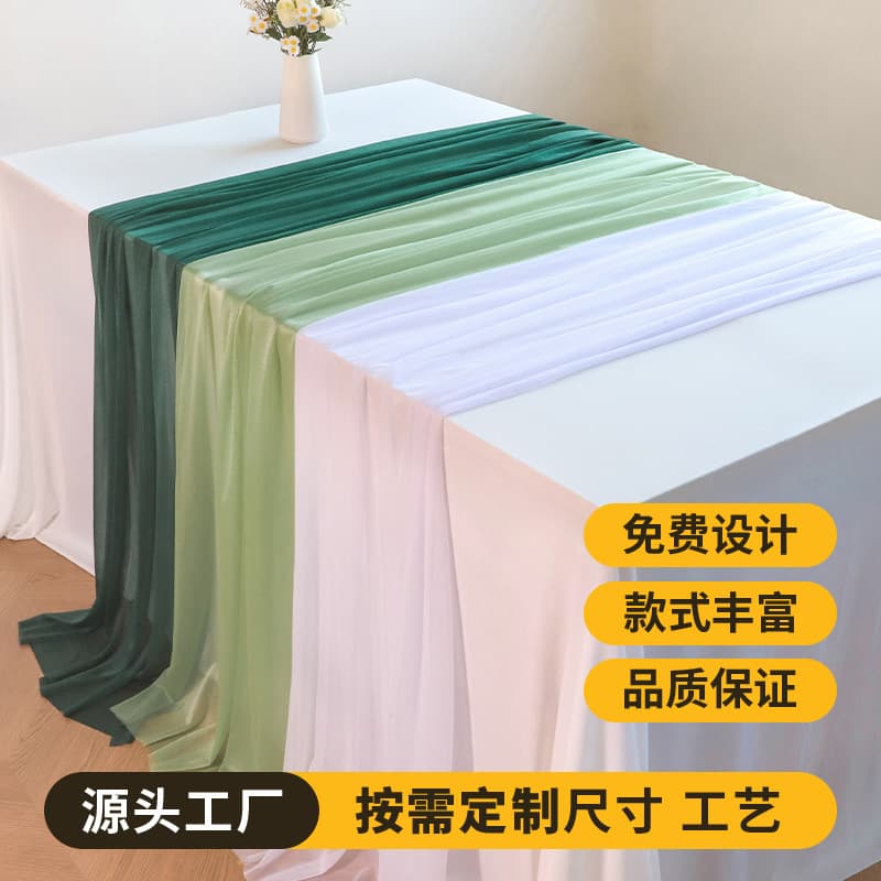 Custom Cross-Border Beauty Gauze Table Runner Gauze Curtain Outdoor Wedding Tablecloth Party Organza Table Cloth Manufacturer
