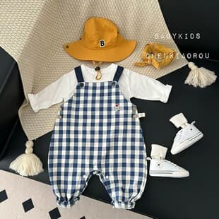 Ins Boys Girls Spring Autumn Cute Plaid Overalls Baby Toddler Spring Outing Overalls Bodysuit Pants