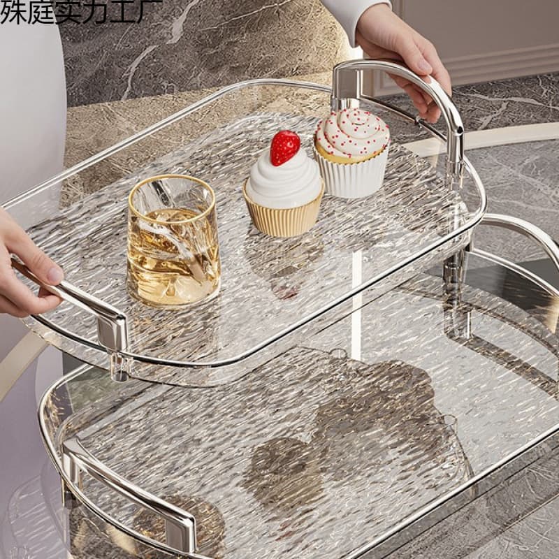 High-end rectangular tea tray for living room, home use, with double handles, storage tray for water cups and teacups, light luxury snack and fruit tray