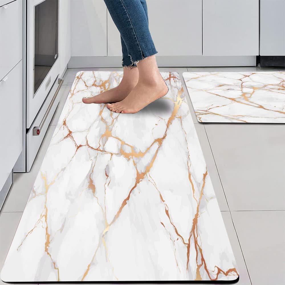 PVC Kitchen Floor Mat Simple Marble Pattern Oil and Stain Resistant Anti-Fatigue Mat Thickened Carpet