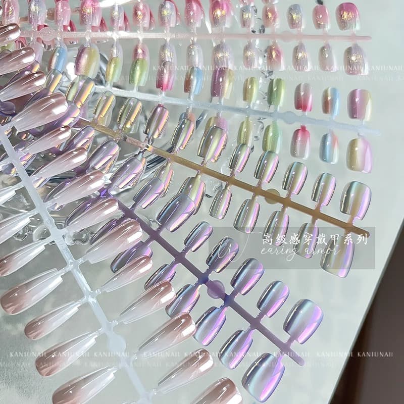 Wearable Nail Tips Advanced Sense Prefabricated Nail Tips Short Cat Eye Aurora Ins Style Nail Patches Fake Nails